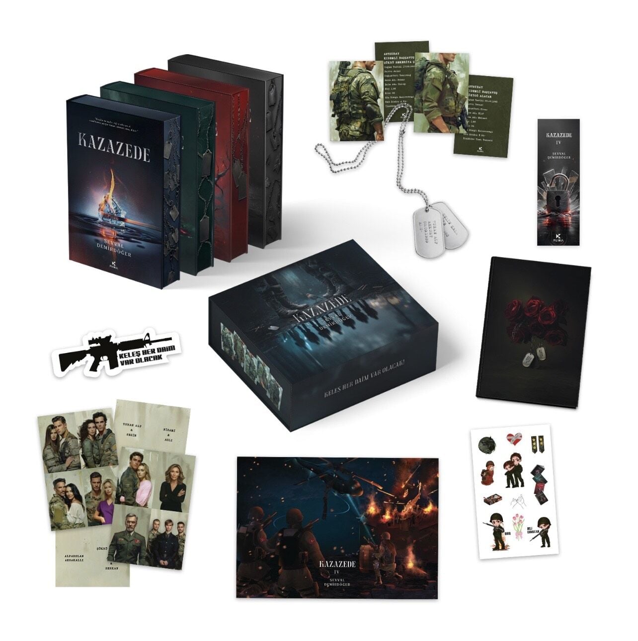 ÖZEL KUTULU YAN BOYAMALI KAZAZEDE 1-2-3-4 CİLTLİ ASKERİ KÜNYE HEDİYELİ SET-ŞEVVAL DEMİRDÖĞER