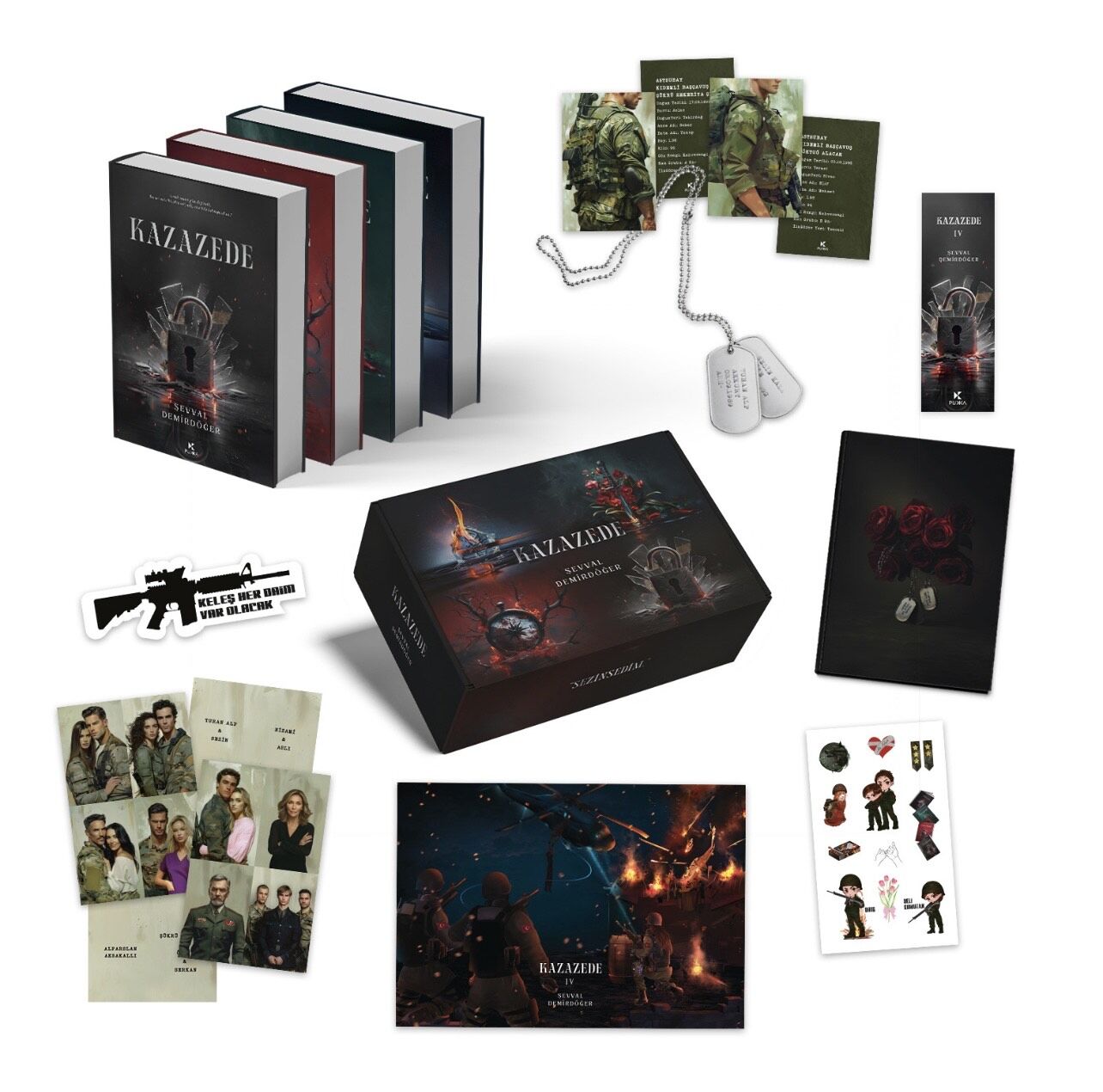 KUTULU KAZAZEDE 1-2-3-4 CİLTLİ SET ASKERİ KÜNYE HEDİYELİ-ŞEVVAL DEMİRDÖĞER