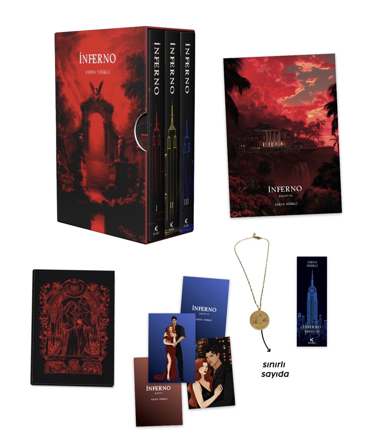 KUTULU İNFERNO 1-2-3 KOLYE HEDİYELİ CİLTLİ SET-ASENA NİŞİKLİ