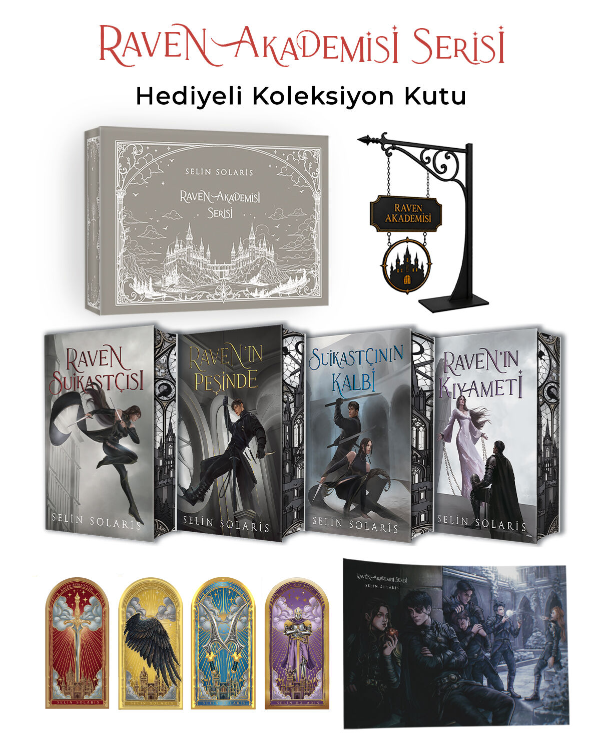ONYX KUTULU KENAR BOYAMALI RAVEN AKADEMİSİ DÖRTLÜ HEDİYELİ CİLTLİ SET-SELİN SOLARİS